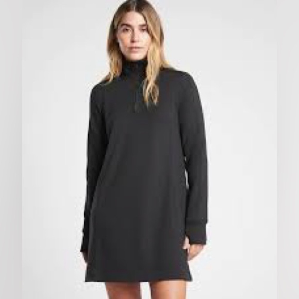 Athleta Black Quarter Zip Sweatshirt Dress Mock Neck Athleisure XS